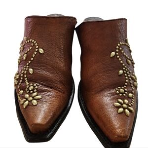 Calleen Cordero Brown Leather Studded Boot Mule Slides Size 8